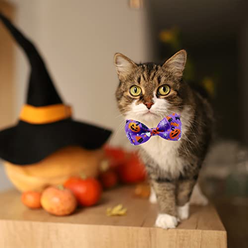 Pohshido Halloween Cat Collar with Bell, Kitty Kitten Holiday Bow tie Collar Breakaway 2 Pack for Girl and Boys Male Female