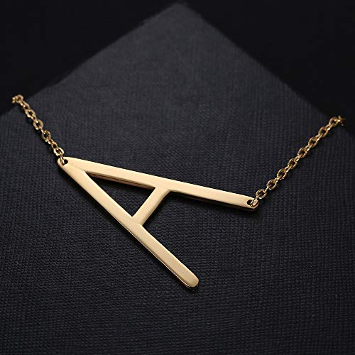 MOMOL Sideways Initial Necklace 18K Gold Plated Stainless Steel Large Big Letter A Pendant Necklace Script Name Monogram Necklaces for Women (A)
