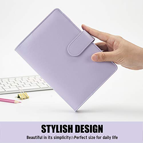 Sooez A6 Notebook Binder, 6 Ring Planner with Stylish Design, Loose Leaf Personal Organizer Binder Cover with Magnetic Buckle Closure, PU Leather Binder for Women with Macaron Colors (Lavender)