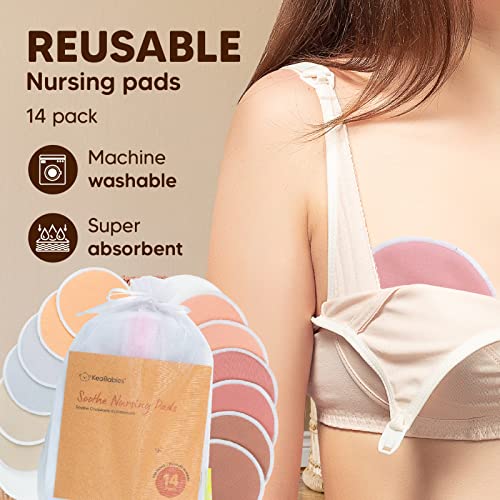 Reusable Nursing Pads for Breastfeeding - 4-Layers Organic Bamboo Nursing Pads - Breastfeeding Pads - Washable Breast Pads - Natural Bamboo Maternity Pads, Nipplecovers (Lovelle, Large 4.8")