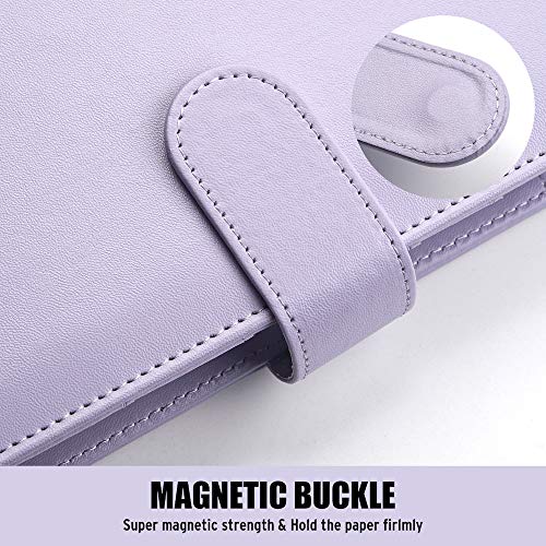 Sooez A6 Notebook Binder, 6 Ring Planner with Stylish Design, Loose Leaf Personal Organizer Binder Cover with Magnetic Buckle Closure, PU Leather Binder for Women with Macaron Colors (Lavender)