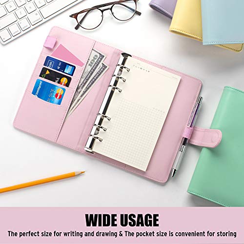 Sooez A6 Notebook Binder, 6 Ring Planner with Stylish Design, Loose Leaf Personal Organizer Binder Cover with Magnetic Buckle Closure, PU Leather Binder for Women with Macaron Colors (Lavender)