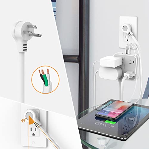 Power Strip with USB, TESSAN Mountable Flat Plug Extension Cord with 4 Widely Spaced Outlets, 3 USB Charger, 5 FT Power Cord, Compact Size Charging Station for Home, Office, Dorm Essentials, Gray