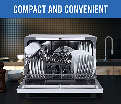 Farberware FCD06ASWWHC Countertop Dishwasher, 6 Piece, Glass Door White