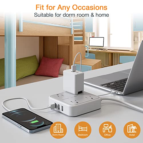 Power Strip with USB, TESSAN Mountable Flat Plug Extension Cord with 4 Widely Spaced Outlets, 3 USB Charger, 5 FT Power Cord, Compact Size Charging Station for Home, Office, Dorm Essentials, Gray