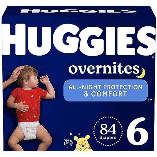 Overnight Diapers Size 6 (35+ lbs), Huggies Overnites Nighttime Baby Diapers, 42 Diapers (Pack of 2), Total 84 Ct