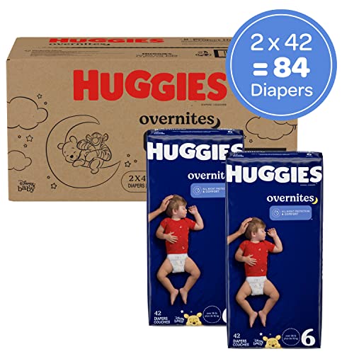 Overnight Diapers Size 6 (35+ lbs), Huggies Overnites Nighttime Baby Diapers, 42 Diapers (Pack of 2), Total 84 Ct