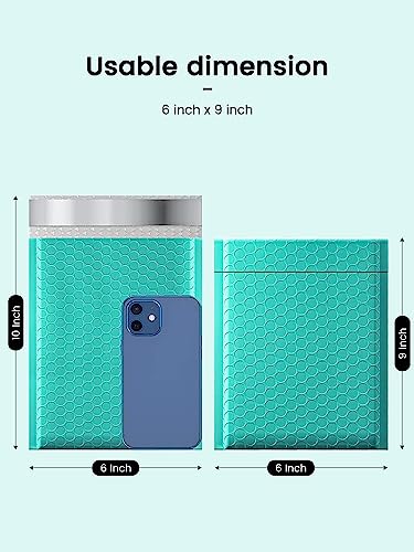 GSSUSA Teal Poly Bubble Mailers 6x10 Padded Envelopes #0 Shipping Envelopes Bubble Mailers Self Sealing Padded Envelope 50Pack
