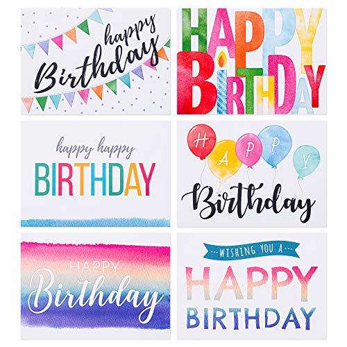 Spark Ink Birthday Cards Assortment (50 pcs). Happy Birthday Greeting Card for Kids & Adults. Bulk Pack Includes 4 X 6 inch Unique Bday Cards & Envelopes