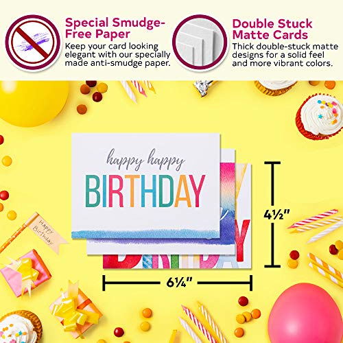Spark Ink Birthday Cards Assortment (50 pcs). Happy Birthday Greeting Card for Kids & Adults. Bulk Pack Includes 4 X 6 inch Unique Bday Cards & Envelopes