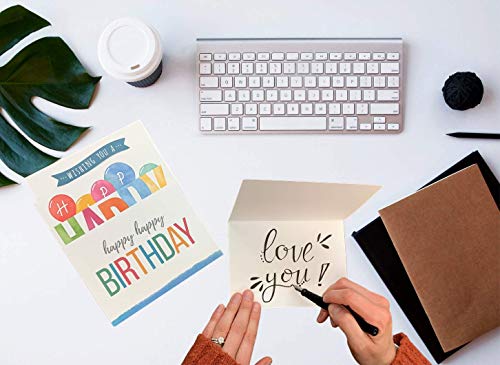 Spark Ink Birthday Cards Assortment (50 pcs). Happy Birthday Greeting Card for Kids & Adults. Bulk Pack Includes 4 X 6 inch Unique Bday Cards & Envelopes