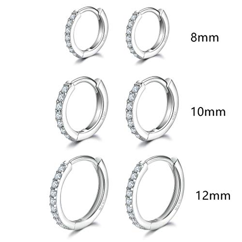 Sterling Silver Small Hoop Earrings | Sterling Silver Stud Earrings for Women - 6 Pairs Hypoallergenic Tiny Cubic Zirconia Stud Earrings Set & Cartilage Earring Hoops for Girl