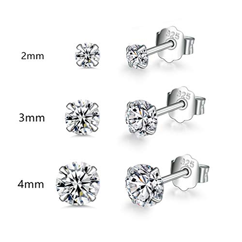 Sterling Silver Small Hoop Earrings | Sterling Silver Stud Earrings for Women - 6 Pairs Hypoallergenic Tiny Cubic Zirconia Stud Earrings Set & Cartilage Earring Hoops for Girl