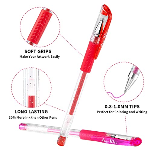 Glitter Gel Pens, 100 Color Glitter Pen Set, 30% More Ink Neon Glitter Coloring Marker for Adult Coloring Books Bullet Journaling Crafting Doodling Drawing