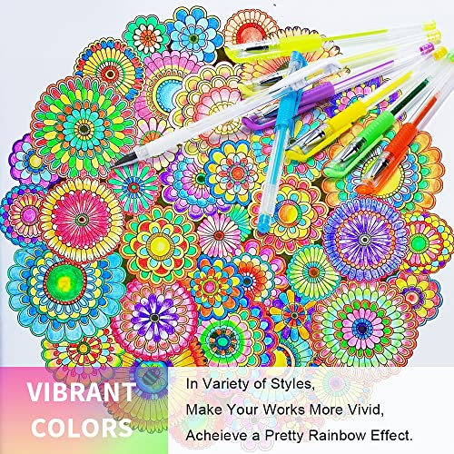 Glitter Gel Pens, 100 Color Glitter Pen Set, 30% More Ink Neon Glitter Coloring Marker for Adult Coloring Books Bullet Journaling Crafting Doodling Drawing