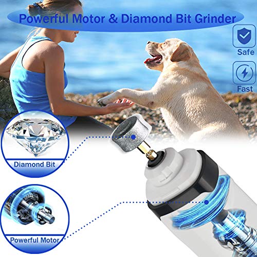 SNMDQZ Dog Nail Grinder Upgraded 2-Speed Rechargeable Dog Nail Trimmers Low Noise Pet Nail Grinder Quiet Electric File with Two Grind Bits for Large Medium Small Dogs Cats Grooming Trimming Tool