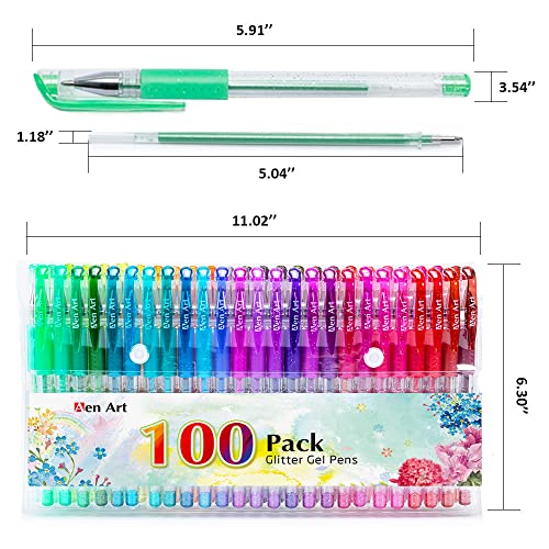 Glitter Gel Pens, 100 Color Glitter Pen Set, 30% More Ink Neon Glitter Coloring Marker for Adult Coloring Books Bullet Journaling Crafting Doodling Drawing