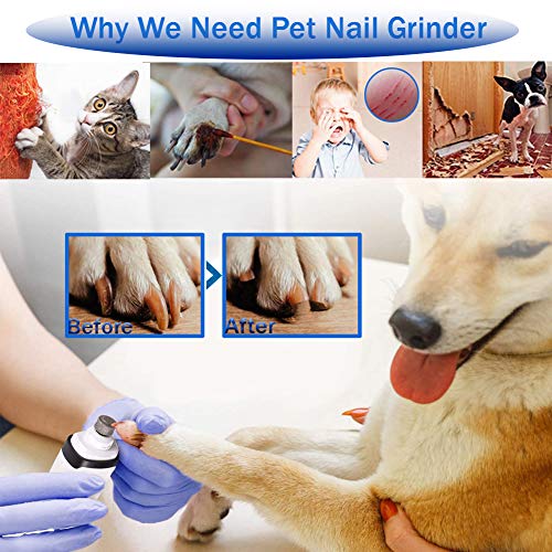 SNMDQZ Dog Nail Grinder Upgraded 2-Speed Rechargeable Dog Nail Trimmers Low Noise Pet Nail Grinder Quiet Electric File with Two Grind Bits for Large Medium Small Dogs Cats Grooming Trimming Tool