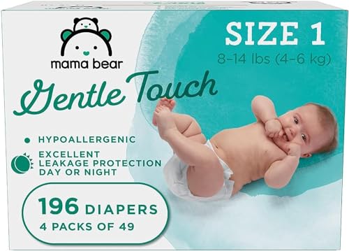 Amazon Brand - Mama Bear Gentle Touch Diapers, Hypoallergenic, Size 1, 49 Count