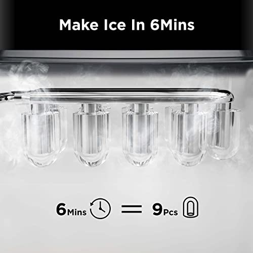 Silonn Ice Makers Countertop, 9 Cubes Ready in 6 Mins, 26lbs in 24Hrs, Self-Cleaning Ice Machine with Ice Scoop and Basket, 2 Sizes of Bullet Ice for Home Kitchen Office Bar Party