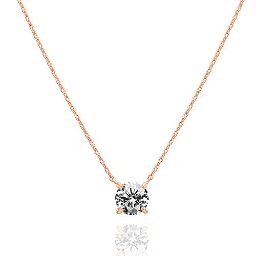 PAVOI 14K Gold Plated Swarovski Crystal Solitaire 1.5 Carat (7.3mm) CZ Dainty Choker Necklace | Rose Gold Necklaces for Women
