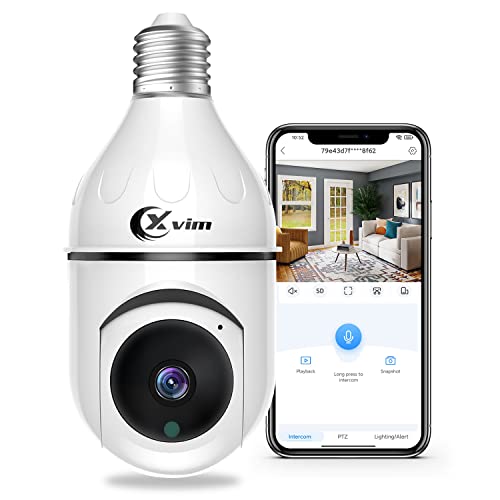 XVIM Wireless WiFi Light Bulb Camera, 3MP Light Bulb Security Camera, Smart 360 PTZ Indoor/Outdoor Bulb Security Camera, APP Access and Alarm Notification, Night Vision