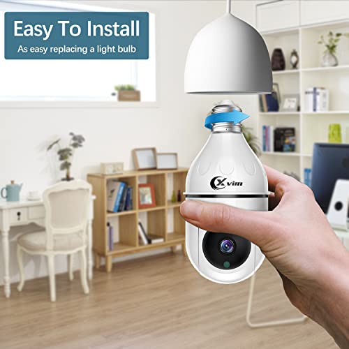 XVIM Wireless WiFi Light Bulb Camera, 3MP Light Bulb Security Camera, Smart 360 PTZ Indoor/Outdoor Bulb Security Camera, APP Access and Alarm Notification, Night Vision