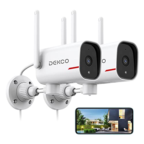 Outdoor Security Camera - DEKCO 1080p Pan Rotating 180Â° Wired WiFi Cameras for Home Security with Two-Way Audio, Night Vision, 2.4G WiFi, IP65, Motion Detection Alarm (2 Pack)