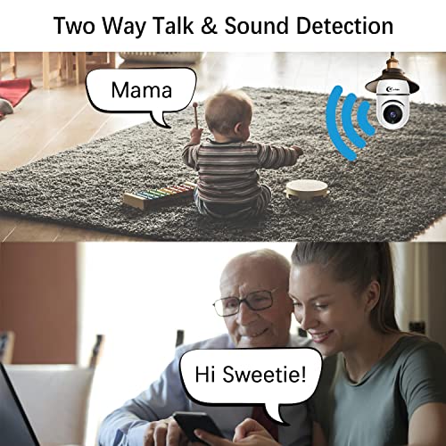 XVIM Wireless WiFi Light Bulb Camera, 3MP Light Bulb Security Camera, Smart 360 PTZ Indoor/Outdoor Bulb Security Camera, APP Access and Alarm Notification, Night Vision