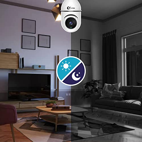 XVIM Wireless WiFi Light Bulb Camera, 3MP Light Bulb Security Camera, Smart 360 PTZ Indoor/Outdoor Bulb Security Camera, APP Access and Alarm Notification, Night Vision