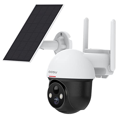 2K Security Camera Wireless Outdoor, Solar Powered 2.4G WiFi 360Â° View Pan Tilt Strobe Light/ Spotlight Home Security System with Motion Detection and Siren, Two-Way Audio, IP65, Clear Night Vision