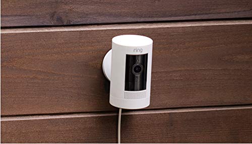 Ring Stick Up Cam Plug-In HD security camera with two-way talk, Works with Alexa - White
