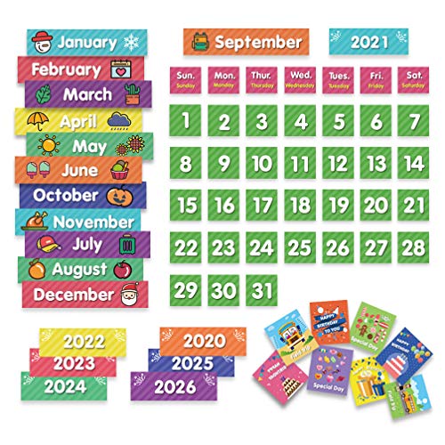 Eamay Classroom Monthly Calendar Pocket Chart with 71 Cards for Kids Learning for Home(Black)