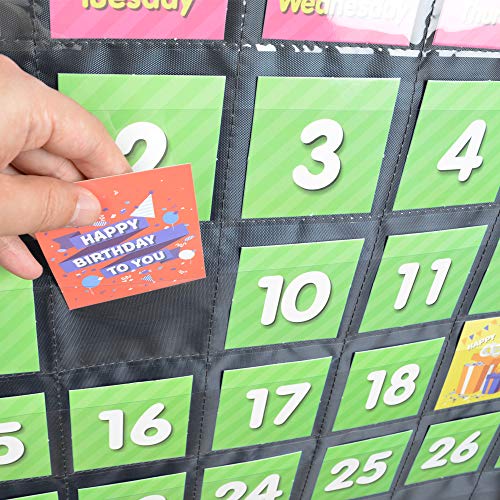 Eamay Classroom Monthly Calendar Pocket Chart with 71 Cards for Kids Learning for Home(Black)