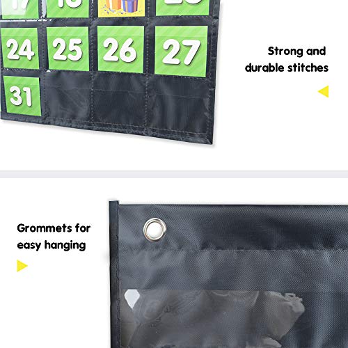 Eamay Classroom Monthly Calendar Pocket Chart with 71 Cards for Kids Learning for Home(Black)