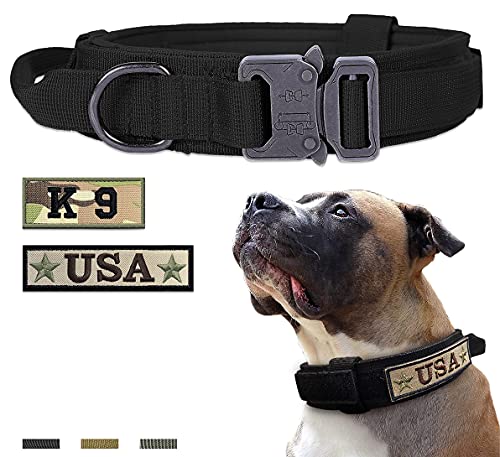 Tactical Dog Collar for Medium and Large Dogsï¼Adjustable Military Training Collar with Handle and Heavy Metal Buckle, Nylon K9 Collar