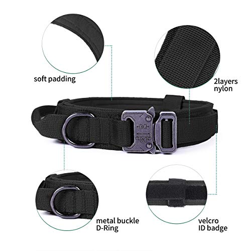 Tactical Dog Collar for Medium and Large Dogsï¼Adjustable Military Training Collar with Handle and Heavy Metal Buckle, Nylon K9 Collar