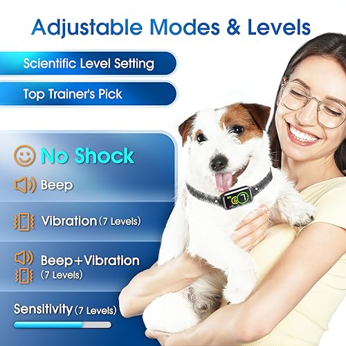 Dog Bark Collar, Bark Collar for Small Medium Mini Dogs, Small No Shock Anti Barking Training Collar, Automatic Stop Barking Collar with 4 Adjustable Modes Beep Vibration and 7 Sensitivity