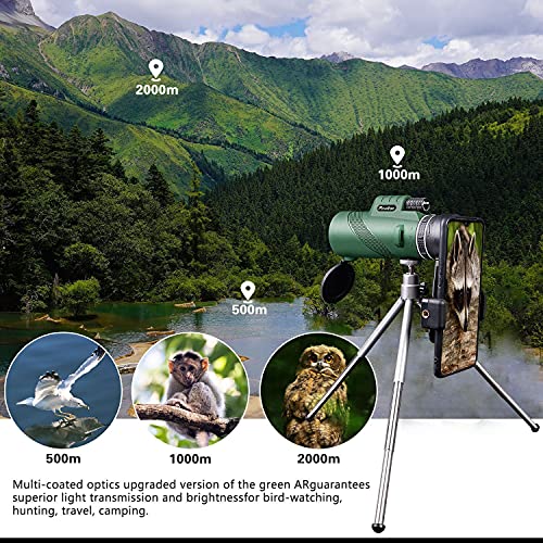 Pankoo 40X60 Monocular Telescope with Smartphone Holder & Tripod, 2021 Power Prism Compact Monoculars for Adults Kids HD Monocular Scope for Bird Watching Hunting Hiking Concert Travelling