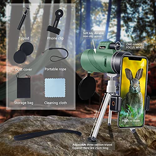 Pankoo 40X60 Monocular Telescope with Smartphone Holder & Tripod, 2021 Power Prism Compact Monoculars for Adults Kids HD Monocular Scope for Bird Watching Hunting Hiking Concert Travelling