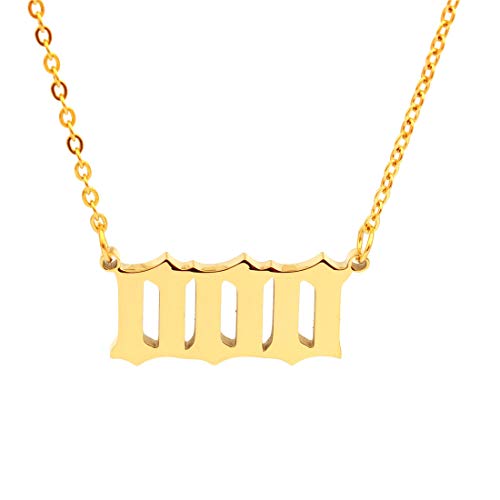 Angel Number Necklace For Women, Gold Plated Dainty 111 222 333 444 555 666 777 888 999 Pendants Choker Chain Numerology Jewelry (000-Gold)