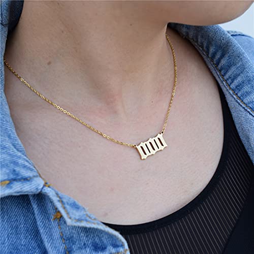 Angel Number Necklace For Women, Gold Plated Dainty 111 222 333 444 555 666 777 888 999 Pendants Choker Chain Numerology Jewelry (000-Gold)