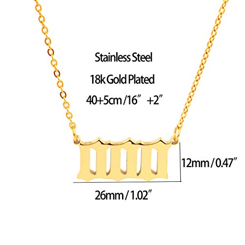 Angel Number Necklace For Women, Gold Plated Dainty 111 222 333 444 555 666 777 888 999 Pendants Choker Chain Numerology Jewelry (000-Gold)