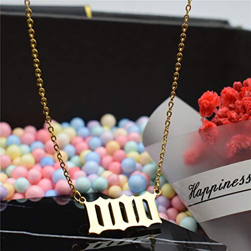 Angel Number Necklace For Women, Gold Plated Dainty 111 222 333 444 555 666 777 888 999 Pendants Choker Chain Numerology Jewelry (000-Gold)