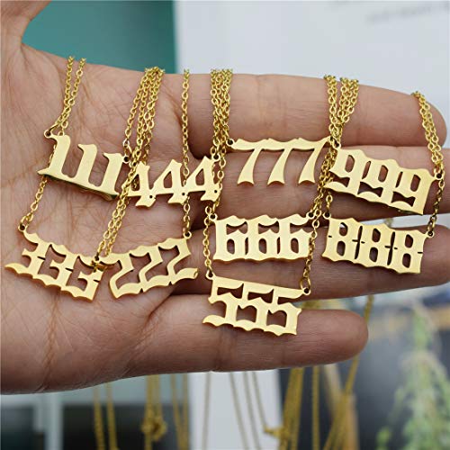 Angel Number Necklace For Women, Gold Plated Dainty 111 222 333 444 555 666 777 888 999 Pendants Choker Chain Numerology Jewelry (000-Gold)