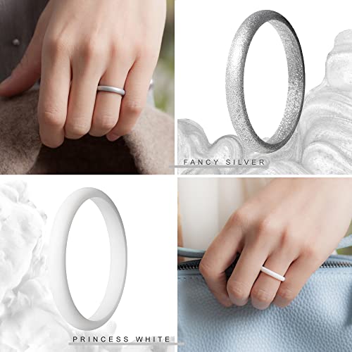 ThunderFit Women's Band Rings Thin and Stackable Silicone Rings Wedding Ring for Women - 7 Pack (Bronze, White, Rose Gold, Silver, Light Pink, Marble, Light Rose Gold, 6.5-7 (17.3mm))