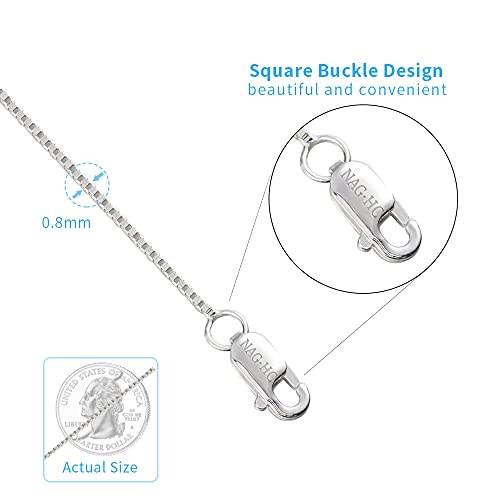 NAG.HC 925 Sterling Silver Chain 0.8MM Delicate Box Chain - Italian Necklace Chain Gold and Silver- Tiny&Thin&Strong -Friendly Price & Quality (16", Silver)