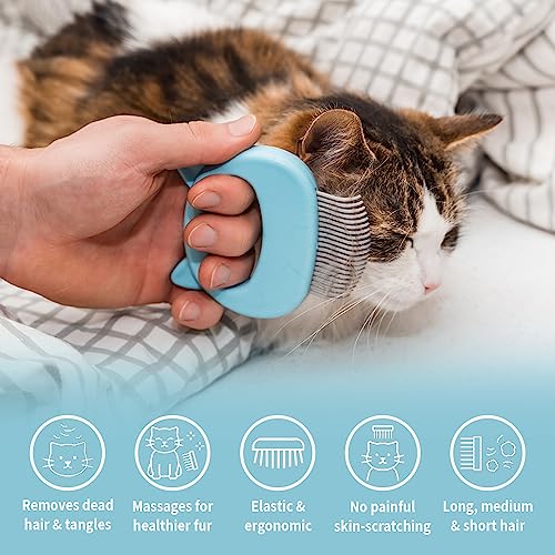 Leo's Paw The Original Pet Hair Removal Massaging Shell Comb Soft Deshedding Brush Grooming and Shedding Matted Fur Remover Dematting tool for Long and Short Hair Cat Dog Puppy Bunny (Blue)