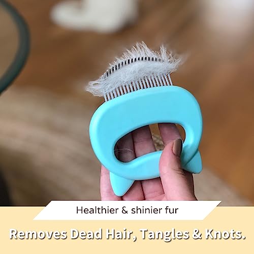 Leo's Paw The Original Pet Hair Removal Massaging Shell Comb Soft Deshedding Brush Grooming and Shedding Matted Fur Remover Dematting tool for Long and Short Hair Cat Dog Puppy Bunny (Blue)