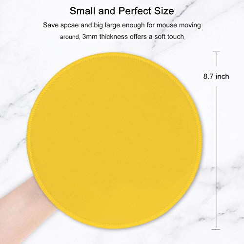 Hsurbtra Mouse Pad, Premium-Textured Small Round Mousepad 8.7 x 8.7 Inch Yellow, Stitched Edge Anti-slip Waterproof Rubber Mouse Mat, Pretty Cute Mouse Pad for Office Home Gaming Laptop Men Women Kids